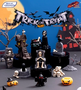 Miniature Halloween resin figurines set with grim reaper, pumpkin, and RIP tombstone