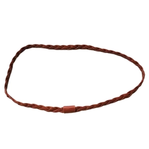 Detailed view of a brown woven hat band accessory featuring a retro ethnic style strap