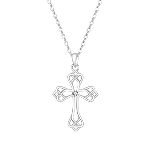 S925 sterling silver Celtic knot cross necklace with sparkling central cubic zirconia stone