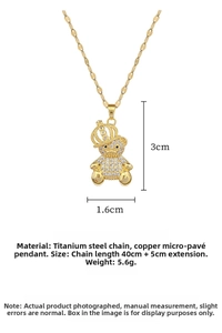 Detail showing cz-encrusted bear pendant with 3cm height and 1.6cm width dimensions