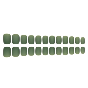 Short square-oval matte dark green press-on nails set with 24 durable pieces
