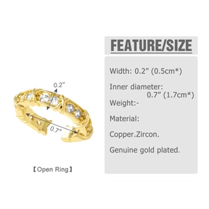 Detailed size specifications for a gold-plated pearl double-layer open ring with dimensions