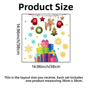 Detailed size specifications for Christmas snowflake wall stickers measuring 38x38cm per sheet