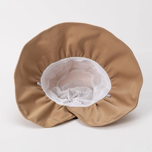 Breathable khaki sun hat with wide brim, cotton mesh lining and adjustable chin strap