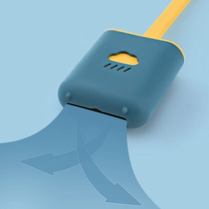 Blue and yellow cloud silicone toilet brush with wall-mounted holder and flat flexible bristles