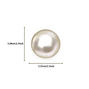 Detail showing a 5.38cm pearl white round sticker with clear size measurement labels