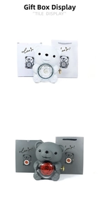 Rotating bear flower jewelry box set with eternal rose and gift bag in white and grey