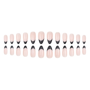 Halloween black French almond press-on nails with white spider web patterns on 24 pieces