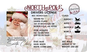 Detailed view of the creative Santa Claus North Pole driving license gift for children
