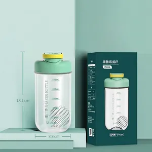 750ml protein shaker bottle with mixing ball and measurement scale for fitness