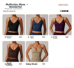 Detailed grid view of high-elastic sports camisoles in five different athletic colors