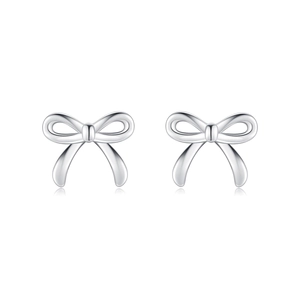 Elegant s925 silver bow stud earrings for women with a polished minimalist metal finish