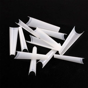 Extra long flat head French false nail tips in translucent milky white ABS material