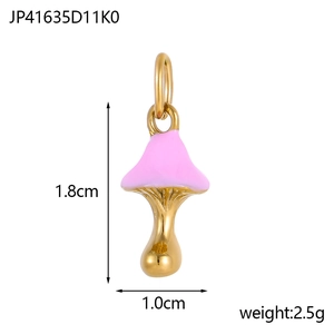 Pink mushroom pendant detail with dimensions 1.8cm by 1.0cm and weight of 2.5g