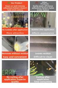 Detail showing bubble-free static Christmas window sticker with residue-free removal