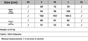 Detailed size chart for women's athletic suit showing waist and hip measurements