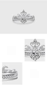 Detail of s925 silver crown ring set featuring sparkling 5A cubic zirconia stones