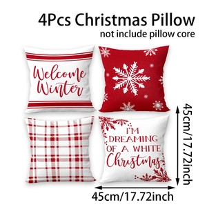 Set of 4 Christmas pillow covers with red-white snowflake patterns and grid design
