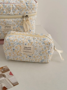 Lot de trousses de maquillage matelassées à fleurs jaunes pour produits de voyage