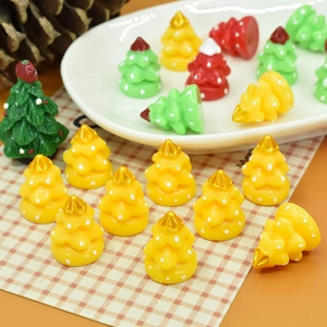 Miniature resin Christmas trees in green, yellow, and red colors for DIY holiday crafts
