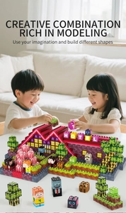 Enfants construisant un hôtel en pixels créatif avec des blocs et détails lumineux