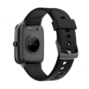 Detailed back view of a 19mm silicone smart watch band with sensors and a metal buckle