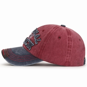 Vintage gewaschene Baumwoll-Baseballkappe mit BLACK-Stickerei in Burgunder und Marineblau