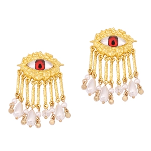 Vintage Evil Eye Dangle Earrings Zinc Alloy Gold Plated With Faux Artificial Pearl Tassel Bohemian Drop Jewelry For Women