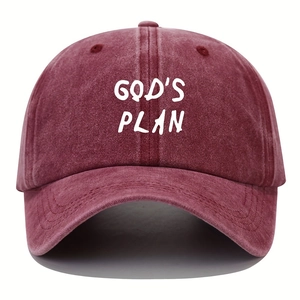 God's Plan embroidered washed cotton baseball cap in burgundy with a vintage look
