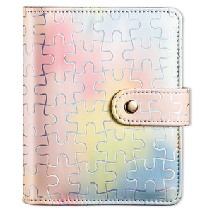 Rainbow gradient PU leather A7 binder cover with jigsaw texture and snap button closure