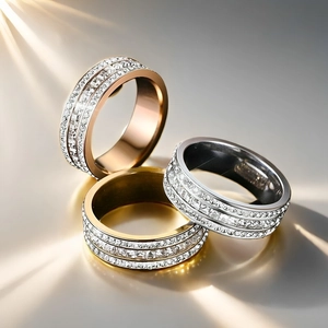 Luxury Stainless Steel Zirconia Inlaid Full Diamond Ring For Women Men Versatile Trendy Couple Jewelry Band Ring