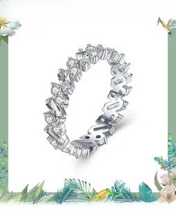 Detailed close-up of S925 sterling silver ring with micro-paved cubic zirconia stones