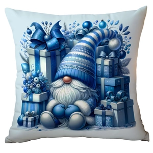 Christmas pillow cover with blue gnome and Santa print for winter home decor