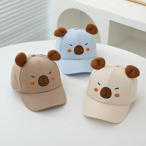 Cute kids capybara baseball cap with 3D ears and bear embroidery in three colors