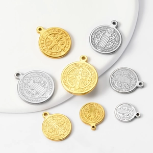 Saint Benedict medal pendants in gold and silver steel finish, various sizes for DIY jewelry