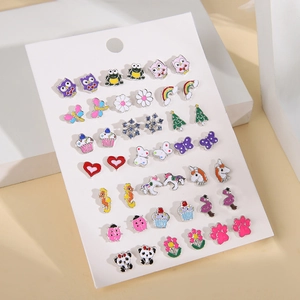 Enamel Stud Earrings Alloy Cartoon Animal Flower Heart Cute Sweet Fashion Jewelry For Women Girls Multiple Styles