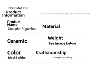 Detailed ceramic couple figurine specifications in matte black and white finishes