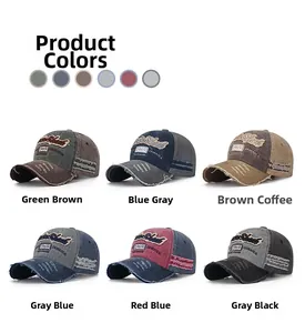 Vue détaillée de casquettes de baseball usées en six combinaisons de couleurs vintage