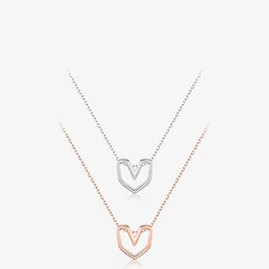925 Sterling Silver Heart Pendant Necklace Minimalist Geometric V Design Chain For Women Rose Gold Silver Sweet Style