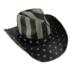 Vintage western cowboy hat with American flag stripe and star patterns in black and white