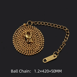 Collier chaîne à billes dorée 1,2mm en acier inoxydable avec fermoir et tag K18