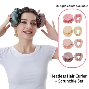 Set bigodini senza calore con cuffia in seta per onde naturali in vari colori vivaci