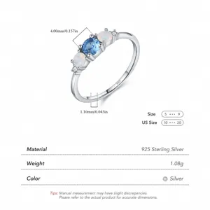 Elegant S925 sterling silver geometric ring featuring blue crystal and opal accents