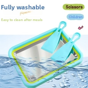 Waterproof DIY ice cream maker with stainless steel tray and two blue plastic scrapers