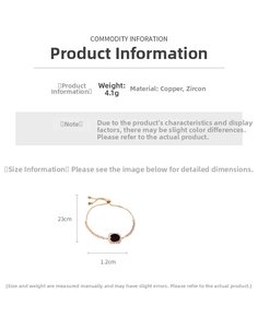 Detailed size chart for cubic zirconia square adjustable bracelet with length and width info