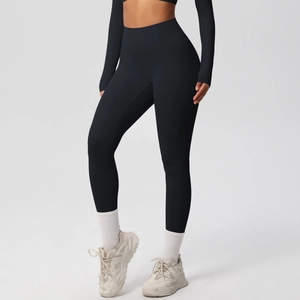 Nauwsluitende zwarte yoga broek met hoge taille van zachte geborstelde stof voor dames