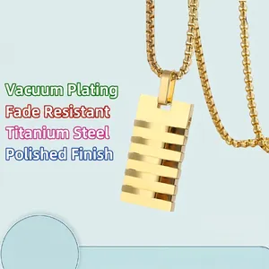 Men Rectangle Pendant Necklace Stainless Steel Horizontal Stripe Military Dog Tag Style Jewelry Gold Silver Black