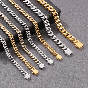 Ensemble de colliers gourmette cubaine pour hommes en acier doré et argenté