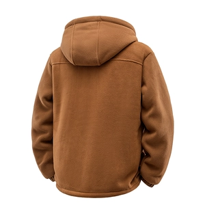 Karamellbraune Fleecejacke mit Kapuze für Herren mit warmem Futter und Rippsaum