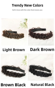 Detail view of braided wig headbands in four colors with anti-slip inner teeth